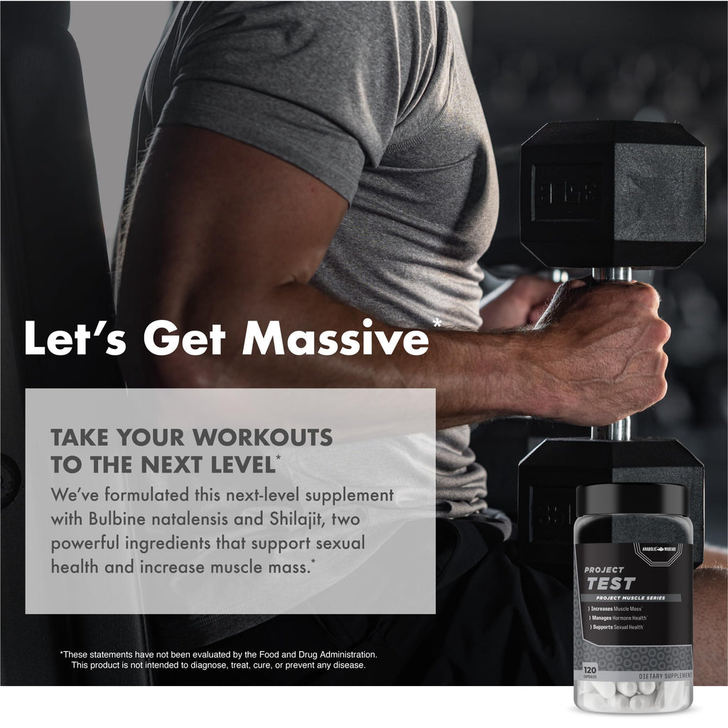 Anabolic Warfare Project Test, Support Muscle Mass & Strength*, Manage Hormone Health*, Support Sexual Health*, Made with Botanicals