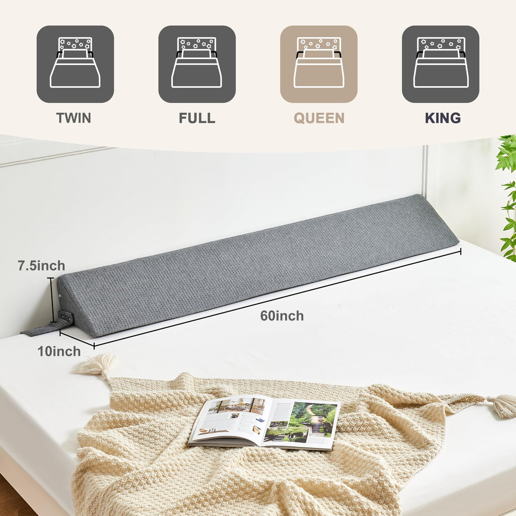 IFNOW Queen Size(60"x7.5"x10") Bed Wedge Pillow for Headboard, Mattress Gap Filler(0-8"), Bed Wedge for Gap Between Your Headboard and Mattress Dark Grey