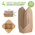 Microwavable Kraft Brown Take Out Boxes 112 oz (30 Pack) Disposable Food Containers - Recyclable Cardboard Lunch Box - Take Out Containers Disposable - to Go Boxes for Restaurants, Delivery, Catering