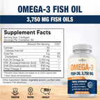 Triple Strength Omega 3 Fish Oil 3750 mg - EPA & DHA - Over 3000mg Omega-3 Fatty Acids - 1350mg EPA + 900mg DHA - Best Essential Fatty Acids, Burpless Fish Oil - 180 Count