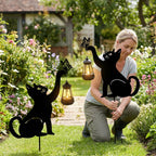 CabyGift Black Cat Solar Lights Outdoor, 2 Pack Cat Garden Decor