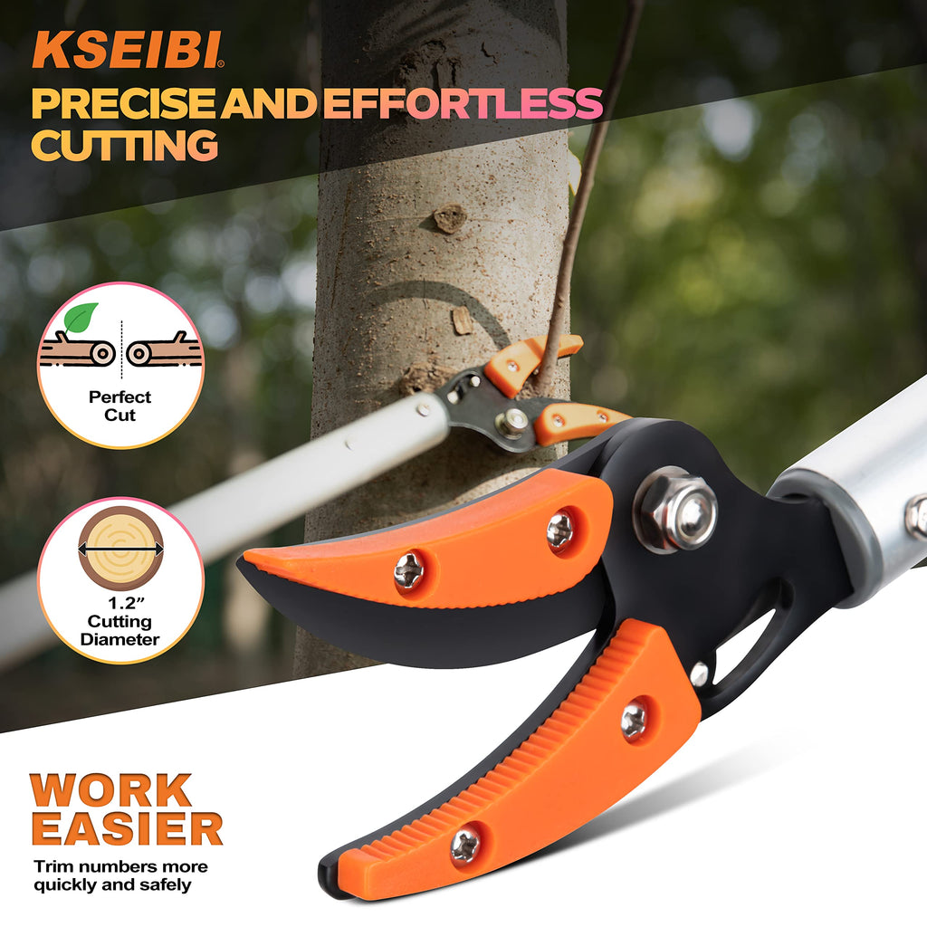 KSEIBI 143010 Long Reach 3.5 ft (1.0m) Cut & Hold Bypass Pruner - Lightweight Aluminum, Rust-Resistant, Ergonomic Grip, 1/4" Max Cut - Ideal for Precision Gardening & Pruning