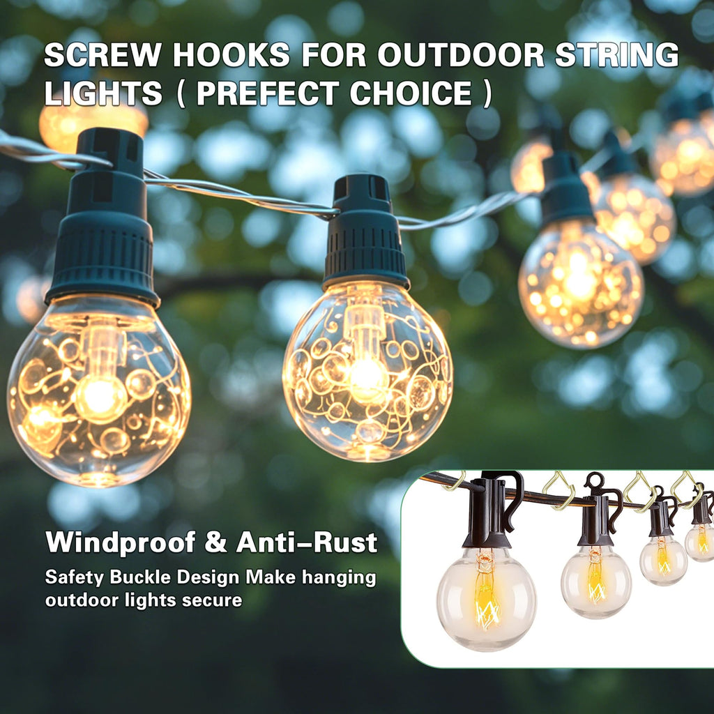 Ticway 80 Pcs Outdoor Hooks for String Lights,Screw Hooks for Hanging Plants,Ceiling Hooks with Safety Buckle,Square Hanger for Wind Chimes,Bird Feeder,Lanterns,Christmas Decorations Gold