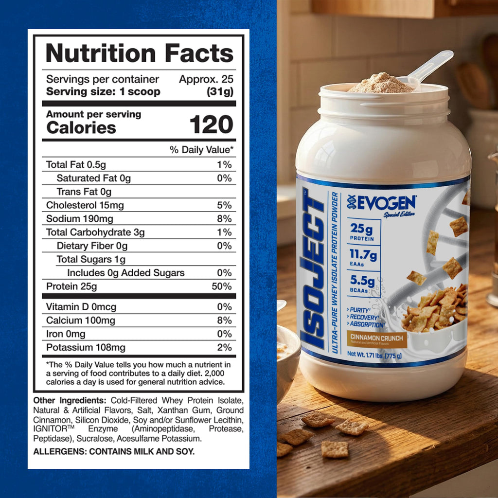Evogen Isoject - Whey Protein Isolate | Ultra-Pure Whey Protein Powder with Ignitor Enzymes, BCAAs, and EAAs | Enhanced Absorption & Recovery | Cinnamon Crunch | 26 Servings