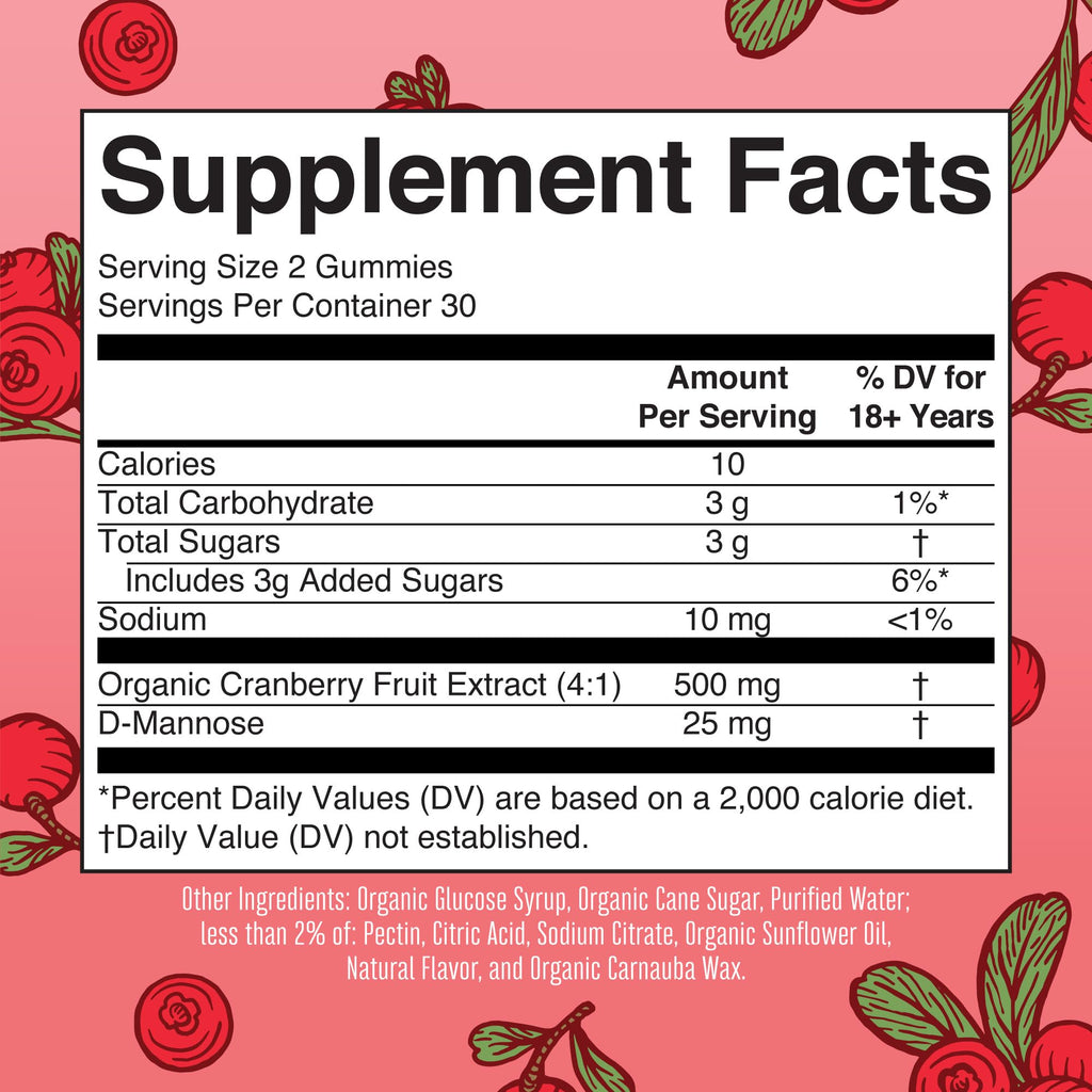 MaryRuth Organics Organic Cranberry Gummies - 500mg Supplement | Urinary Tract Health for Women | with D Mannose | Traditional Use | USDA Organic | Vegan | Non GMO | 30 Servings