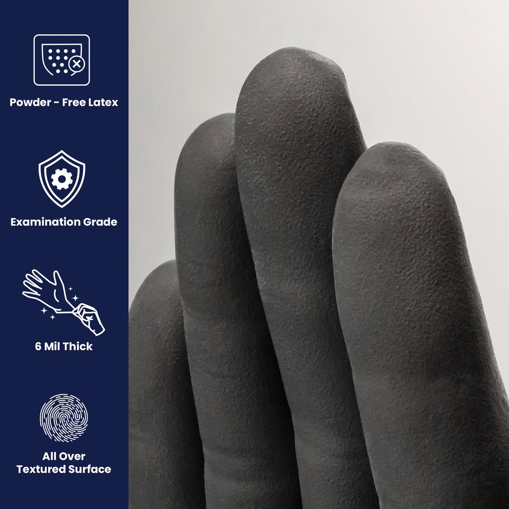 Adenna Phantom 6 Mil Latex Exam Gloves – Powder-Free, Textured Grip, Disposable, Medical Grade, Tattoo & Law Enforcement Use, Case of 900, X-Large, Black