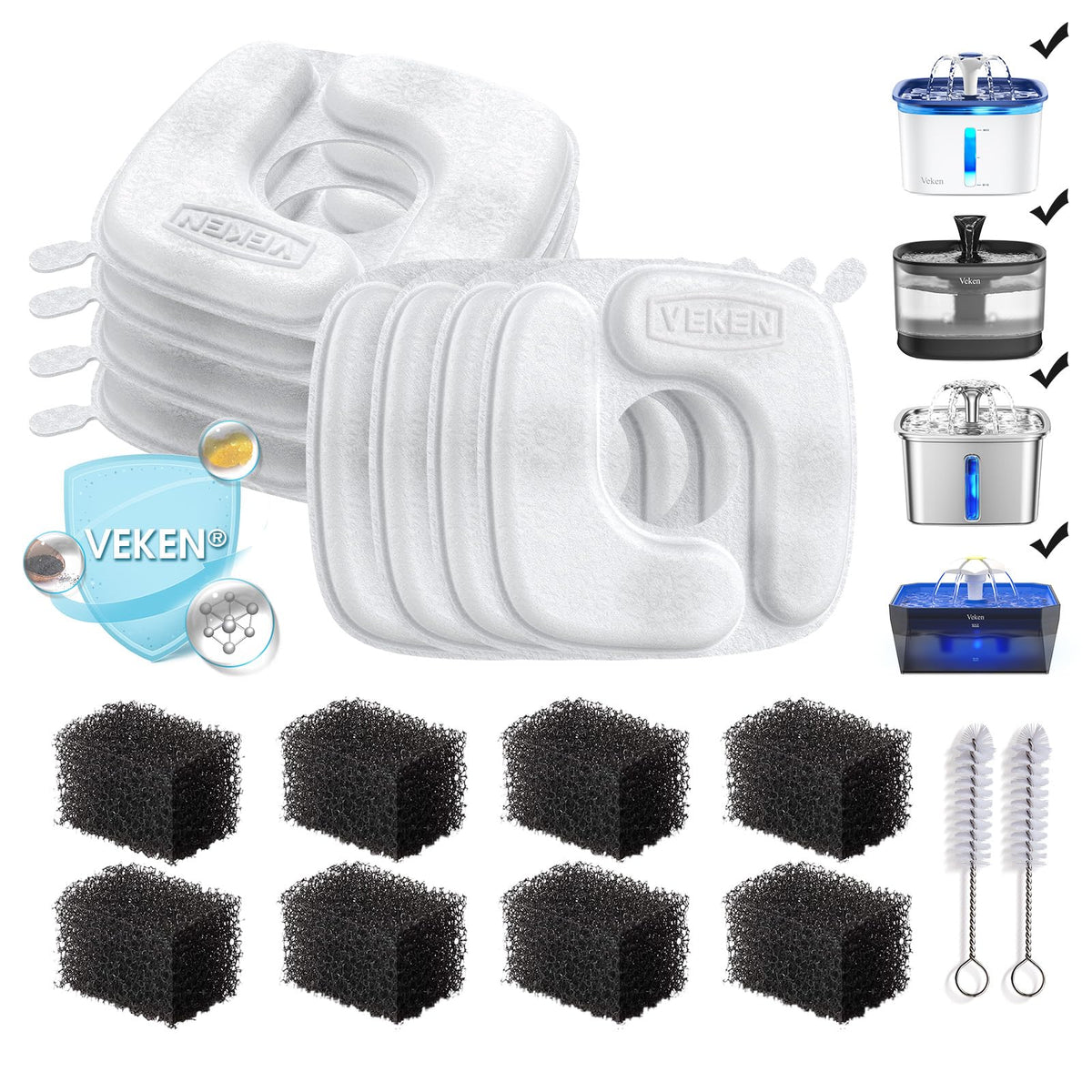 Veken Cat Water Fountain Filters, F1 Series, 8 Pack Replacement Filters