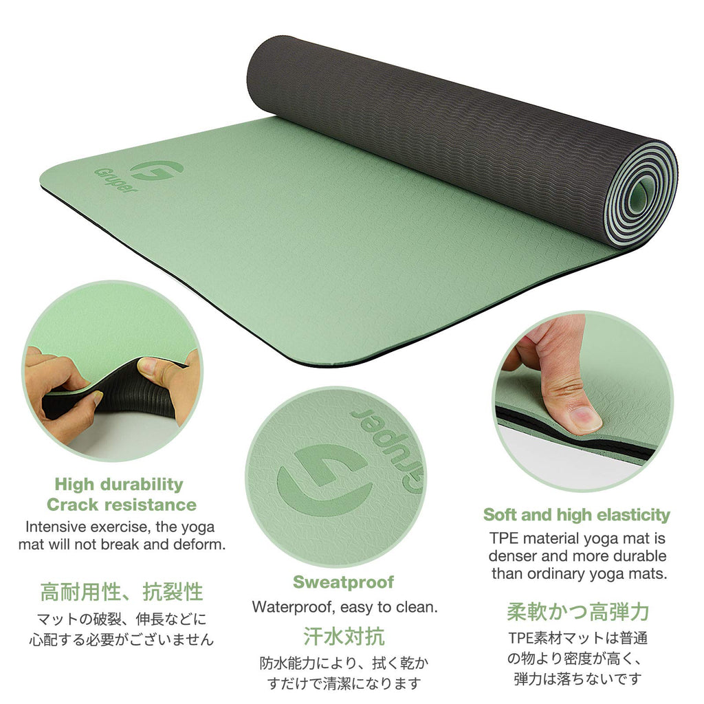 Yoga Mat Non Slip, Eco Friendly Fitness Exercise Mat with Carrying Strap,Pro Yoga Mats for Women,Workout Mats for Home, Pilates and Floor Exercises (Matcha Green/Black, Thickness-6mm)