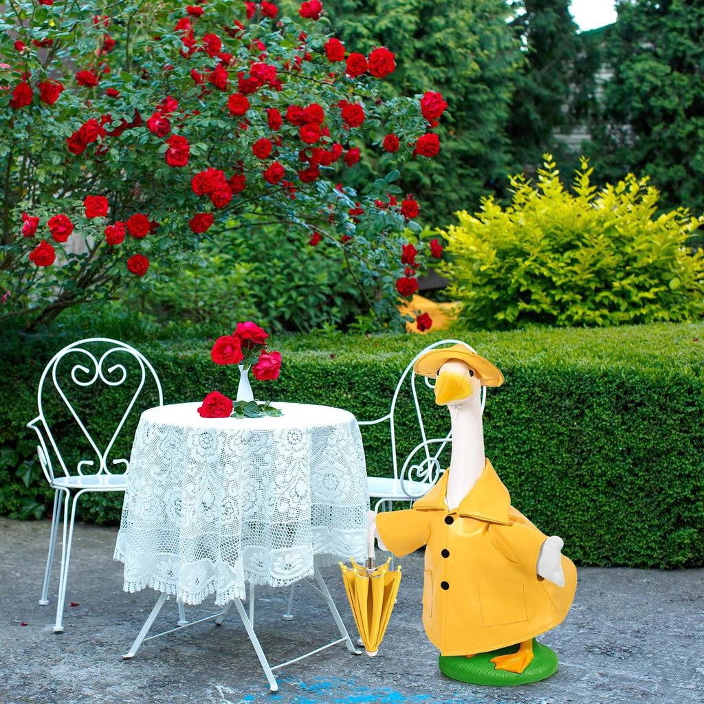 Kuscul Summer Goose Outfits 23 Inch Porch Goose Raincoat Outfit Lawn Goose Rainy Clothes with Umbrella Hat for Geese Statue Summer Spring Garden Patio Yard Outdoor Decor (Yellow)