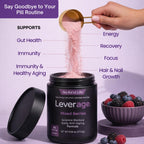 Leverage Mixed Berries Anti–Aging Supplement & Longevity Mix - Daily Wellness Multivitamin Powder with Hyaluronic Acid, L-Glycine & Magnesium for Skin, Energy, Cognitive Function & Joint–30 Servings