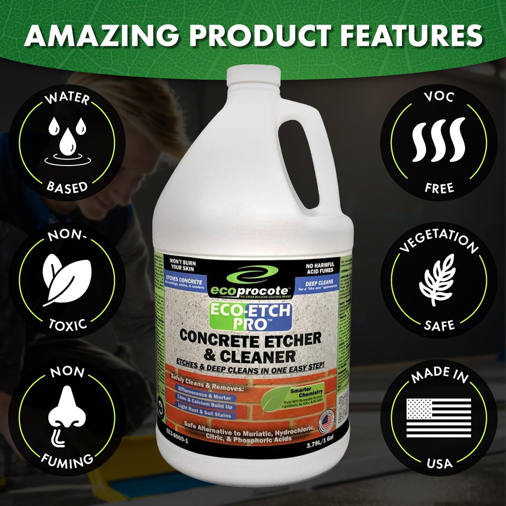 Eco Etch Pro Concrete Cleaner & Etcher Dissolver, Non-Toxic & Safe,1 Gallon