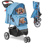 LEMY Pet Stroller,3 Wheels Dog Cat Stroller for Small Medium Dog Cats Carrier Jogger Travel Foldable Puppy with Storage Basket and Cup Holder(Blue)