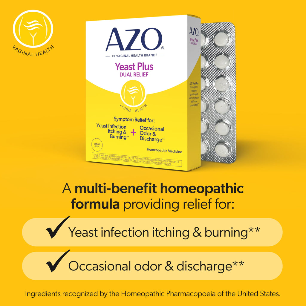 AZO Yeast Plus Dual Yeast Infection Pills Symptom Relief for Women, 120 Ct