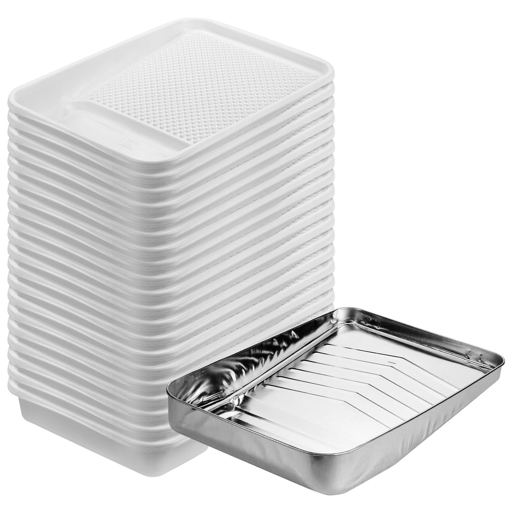 Bates 9 Inch Paint Tray Liners - 21 pcs, One Metal Tray with 20 Plastic Liners