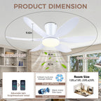 GJeg Ceiling Fans with Lights,42" Low Profile Ceiling Fan with Light and Remote Control,Flush Mount, Reversible, Dimmable, Noiseless, White Ceiling Fan for Bedroom
