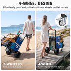 KEDSUM Beach Cart for Sand with 9" Airless Solid Big Wheels-No Deflated, 330LBS Heavy Duty Beach Dolly, 4-Wheel Push & Pull Beach Wagon for Beach, Camping, Rust-Resistant & Folds Compact
