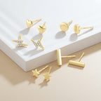 JIAYIQI 2 Pairs 14K Gold Plated Stud Earrings for Women, Minimalist 925 Sterling Silver, Hypoallergenic Small Bar and Dot Ear Studs for Multiple Piercings Jewelry