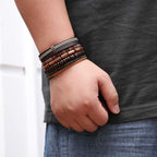 HZMAN Handmade Hemp Cords Wood Beads Leather Bracelets for Men Women