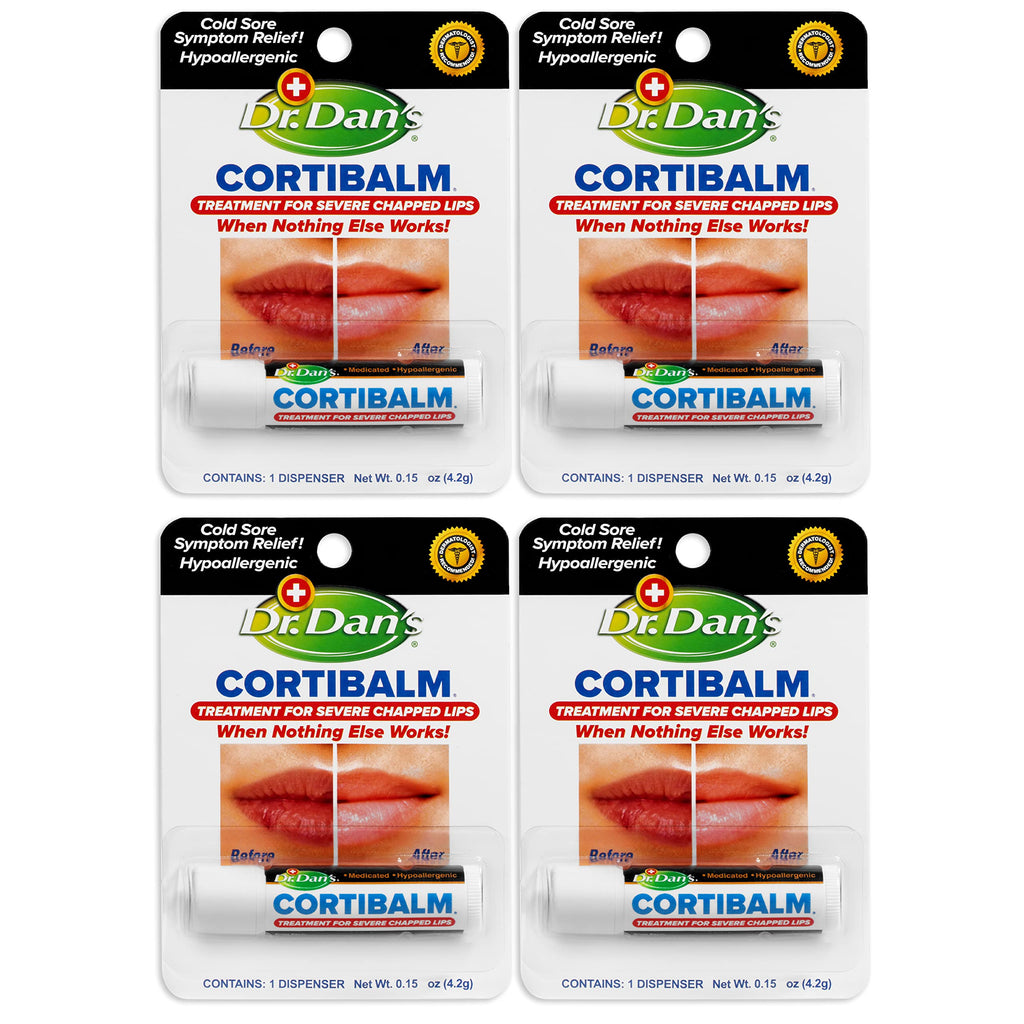 Dr. Dan's Cortibalm- 4 Pack - for Dry Cracked Lips - Healing Lip Balm for Severely Chapped Lips - Designed for Men, Women and Children
