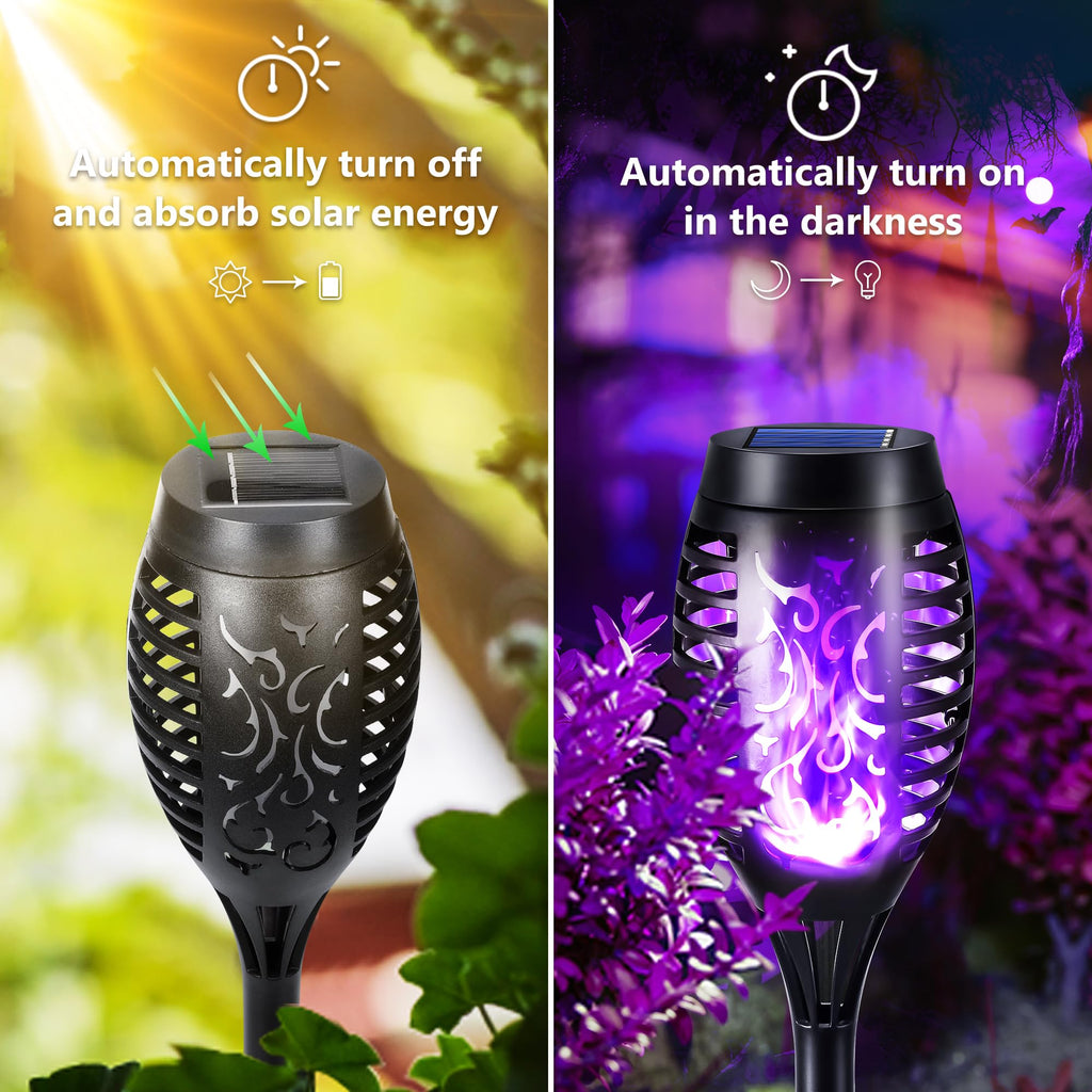 Toodour Solar Torch Flame Lights, 12 Pack Solar Lights Outdoor with Flickering Flame, Waterproof Patio Light Landscape Decoration Lighting for Garden, Lawn, Yard, Outdoor Decorations - Purple