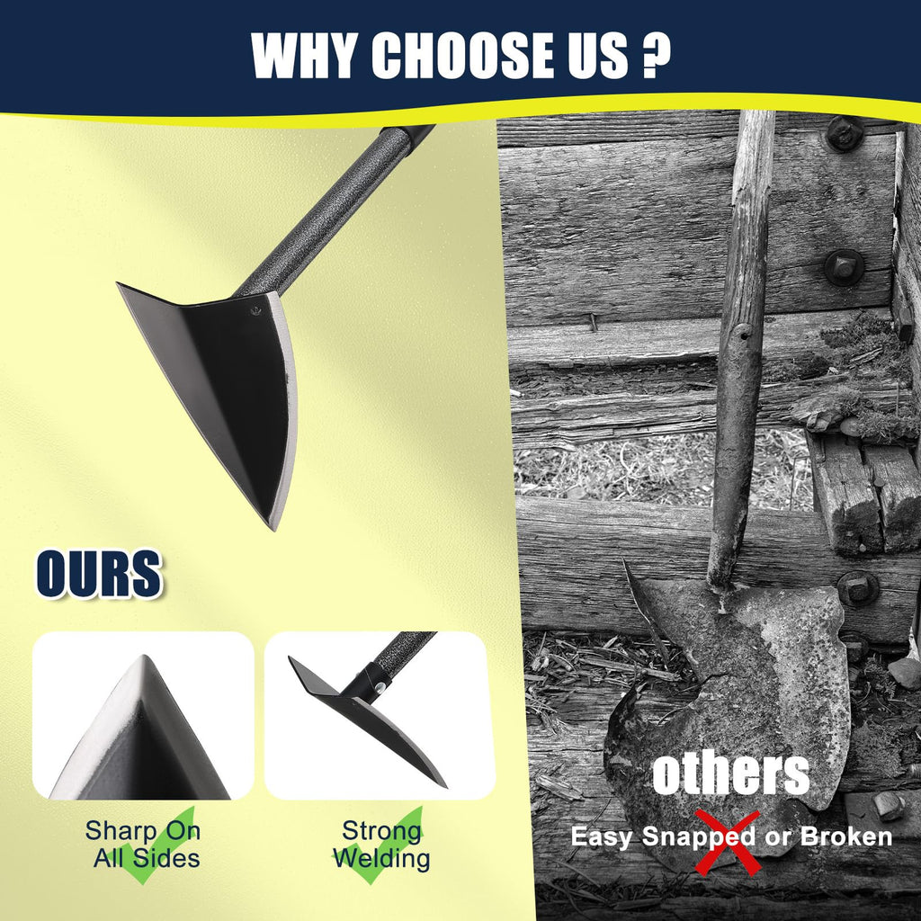 EUIJOIP Garden Hoe 71 Inch Long Handle, Heavy Duty Trenching Hoe with Sharp Edge Blade, Triangle Weeding Hoe for Weeds Removal, Cultivating, Digging, Loosen Soil, Landscaping
