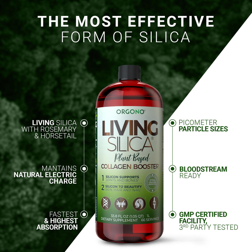 Living Silica ORGONO Plant-Based Collagen Booster | Horsetail Extract & Rosemary | Supports Collagen & Elastin for Joint & Bone Health, Glowing Skin, Strong Hair & Nails | 33.85 Fl Oz