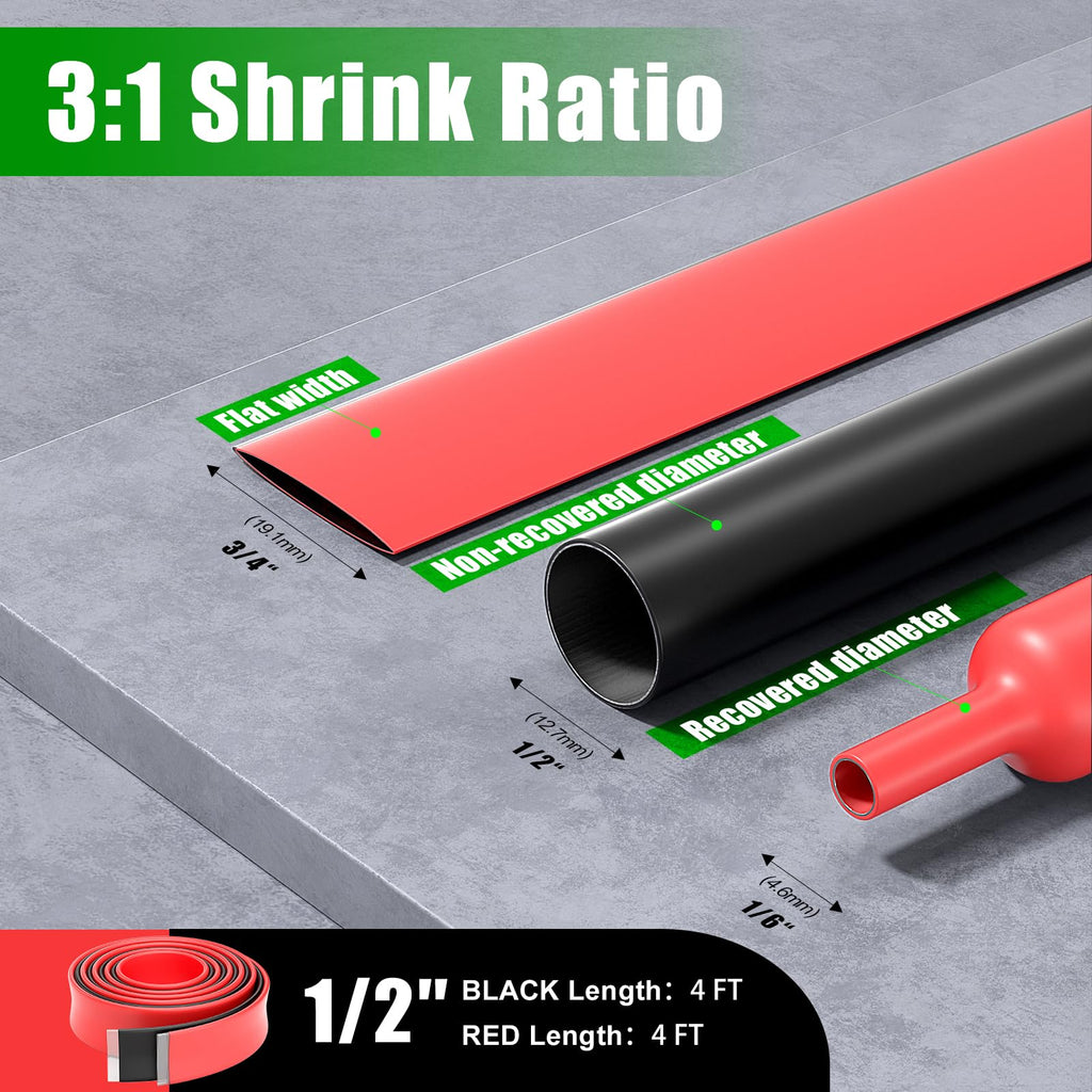 1/2 Inch 3:1 Marine Grade Adhesive Lined Heat Shrink Tubing Wire Wrap