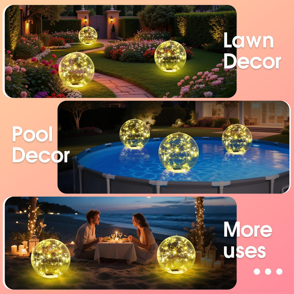 Askyli Solar Floating Pool Lights, 15 inch Waterproof Solar Pool Light that Float, Warm White LED Light up Pool Balls, Auto ON/Off Pool Solar Lights for Pools Party Wedding Decor (4Piece)