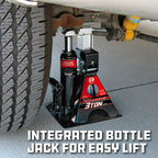 Powerbuilt 3 Ton All-in-One Hydraulic Bottle Jack and Jackstand in One Unit, Compact, Wide Base, 11-21 Inch Range, Eliminates Jackstands, for Unibody, Trucks, SUVs, RVs, Cars, Trailers, ASME - 640912
