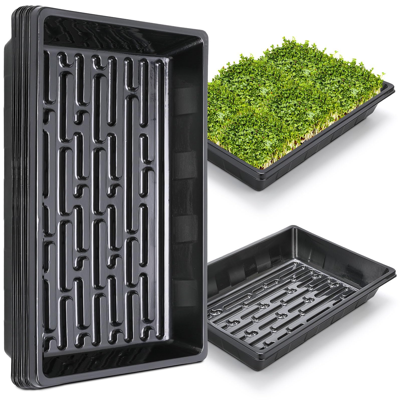 Sckee Upgraded 5 Pack Plant Growing Trays Seed Starting Tray Microgreens Growing Trays Seedling Plant Germination Starter Tray Transplant Fodder Flats, No Holes, No Leakage, Reusable (1017)