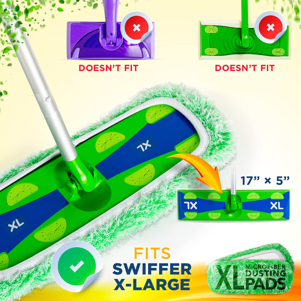 VanDuck XL Dust Mop Pads Compatible with Swiffer XL (4 Pack) - Extra Large Dry Pads Refills - Microfiber Covers Reusable Mop Heads (Handle is Not Included)