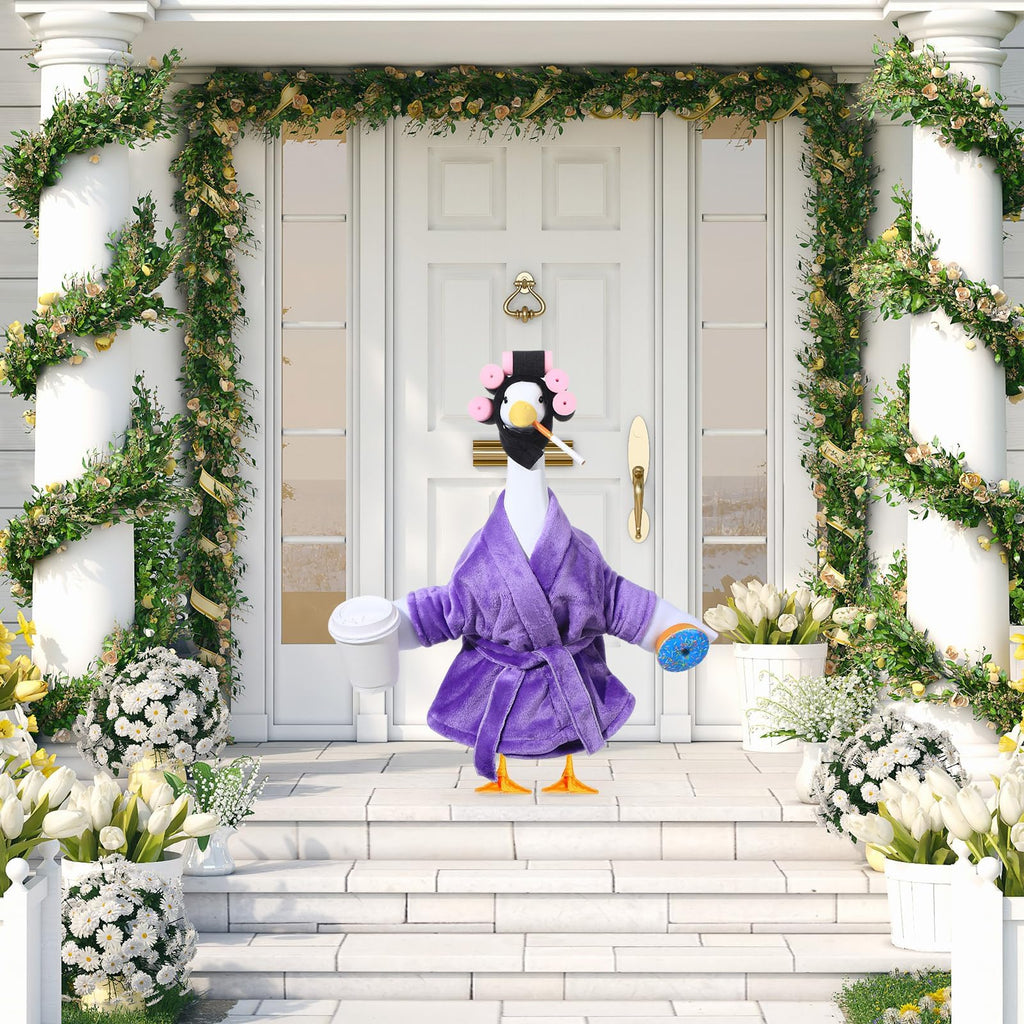 Old Lady Porch Goose Outfits 23 in Bathrobe Lawn Goose Costume Set Purple