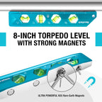 DURATECH 3-Piece Level Tool Set, Magnetic Torpedo Level Included 2.5", 6.25", 8" Leveler with 0°/30°/45°/90° Bubbles, V-Groove, Large Viewing Window, Aluminium Alloy Construction, SAE and Metric Scale