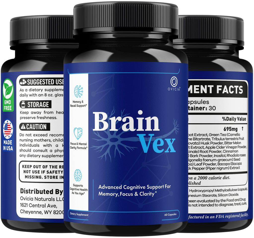 Brain Vex Capsules - BrainVex Pills with All Natural Ingredients, Advanced BrainVex Capsules Overall Health and Wellness Vitamin Supplement Formula for Max Strength, 60 Capsules for 1 Month