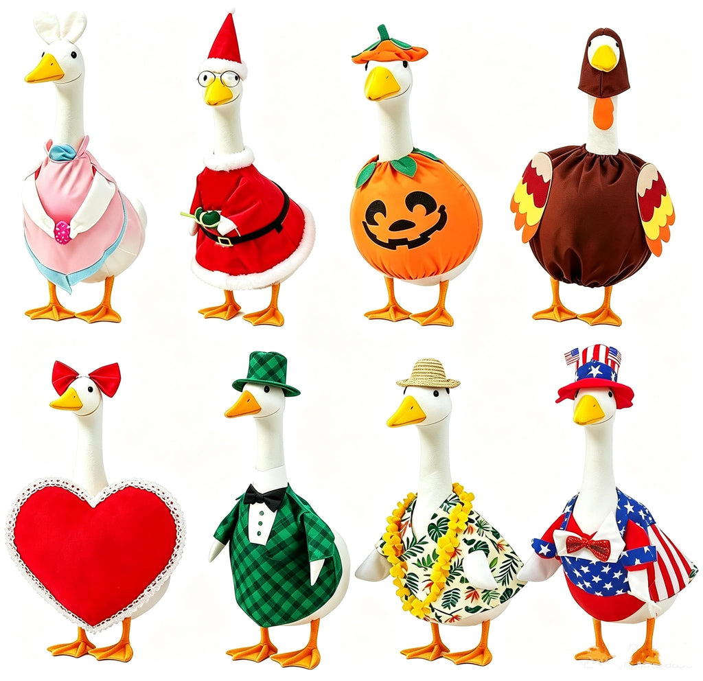 8 Set Holiday Porch Goose Outfits All Seasons Holiday Bundle St. Patrick Easter Summer Hawaiian 4th of July Fall Lawn Goose Clothing Porch Goose Clothes for Goose Patio Yard Lawn Decor
