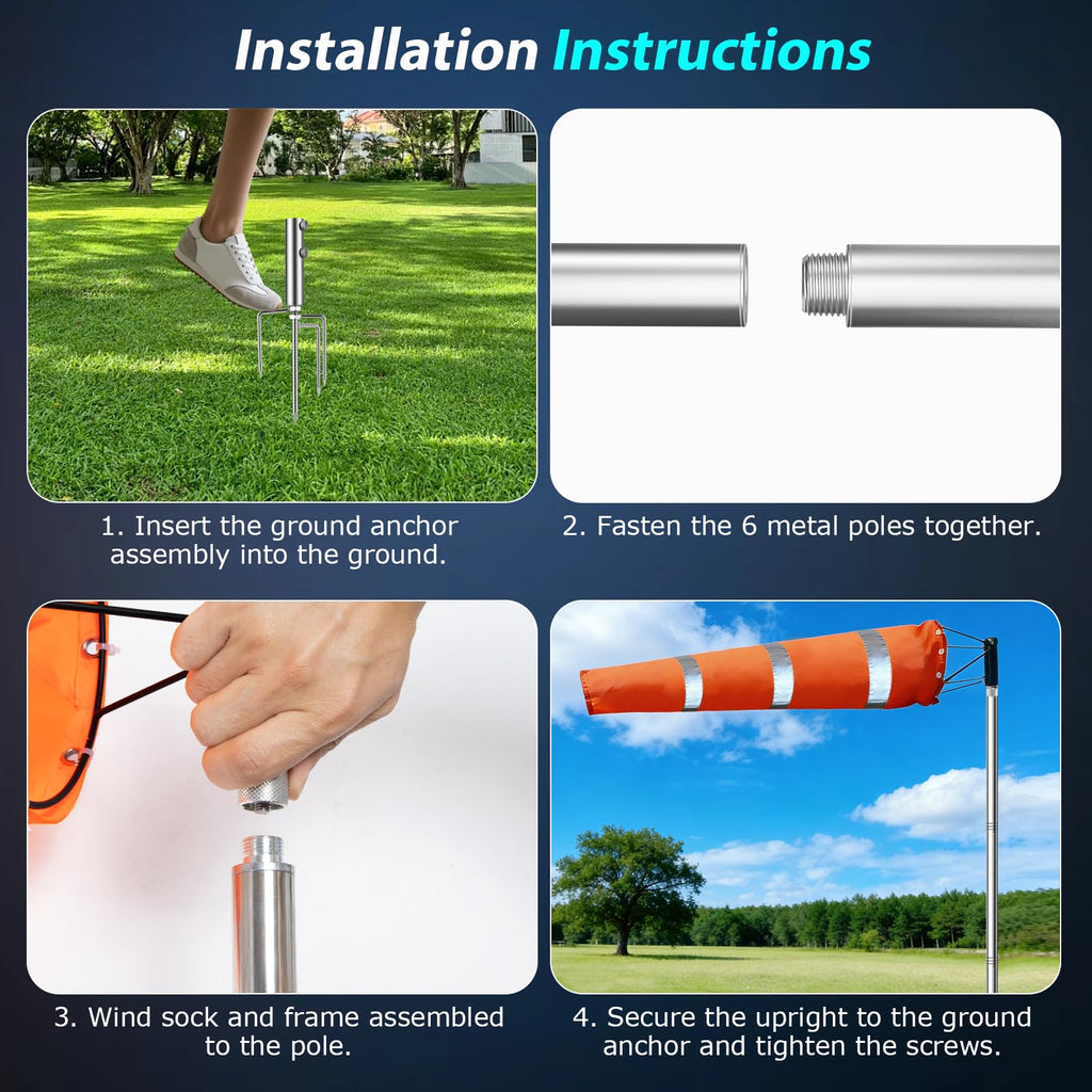 Airport Windsock Pole Kit, 8 in x 36 in Aviation Grade Wind Sock Pole Kit