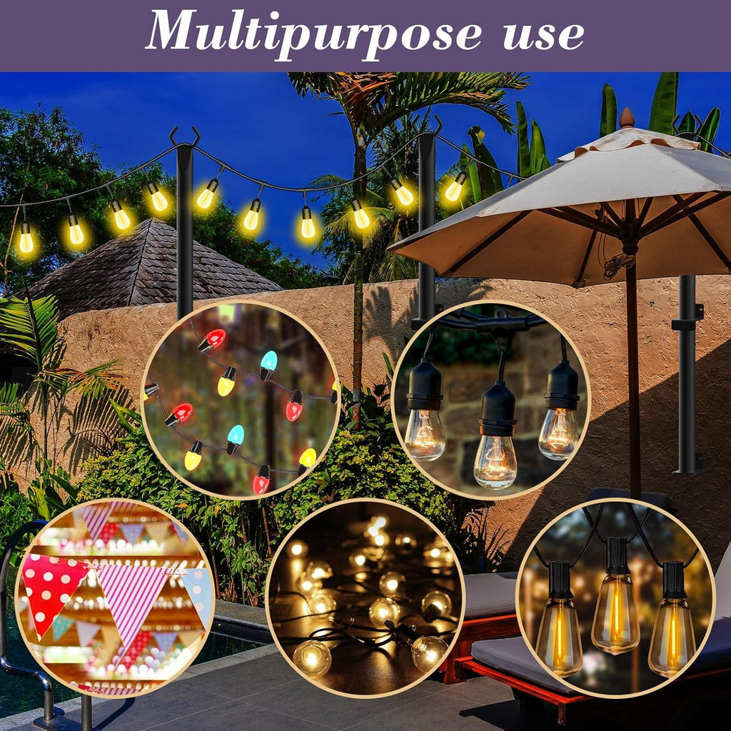 NUERPO 8 Pack String Light Poles,5Ft Metal Poles for Outdoor String Lights,Outdoor Light Poles with Post,Poles/Stand for Outside,Patio,Deck,Backyard,Garden Wedding,Party