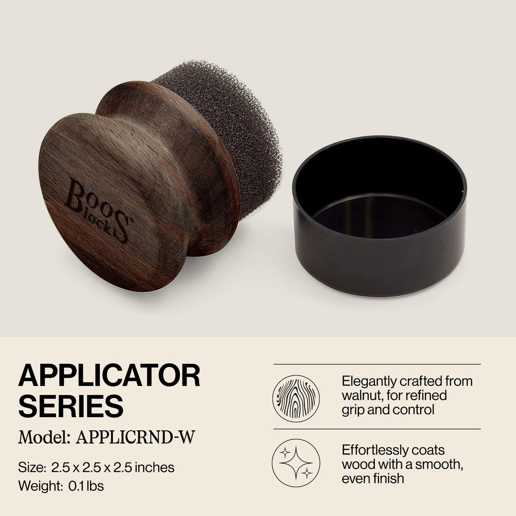 John Boos Oil & Cream Round Applicator for Wood Cutting Boards, Butcher Blocks & Utensils, Walnut - Solid Hardwood Handle, Silver Ion-Treated Sponge, Storage Cap, Easy and Even Application