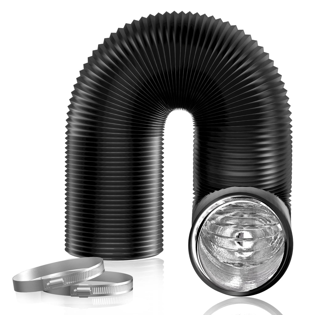 Hon&Guan 5 Inch Air Duct - 16 FT Long,Fits Compatible 5-Inch Vent Openings Only, Black Vent Hose with 2 Clamps for Ventilation Systems