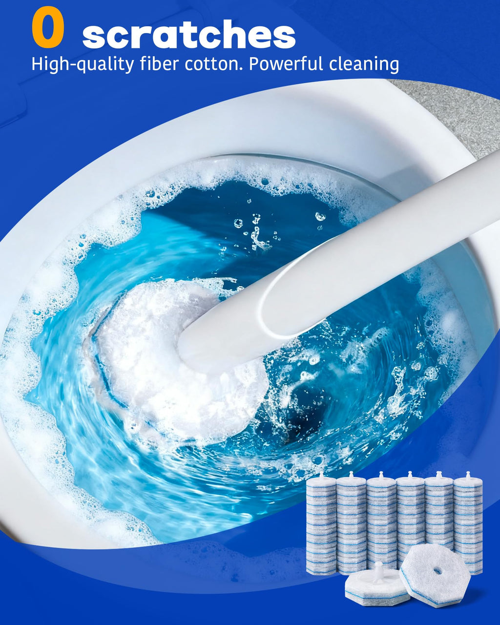 60 Pack Toilet Wand Refills Compatible with Clorox Toilet Brushes, Instant Foam Cleaning, Secure Lock No Slipping, Odor Neutralizing, Easy Snap-On Design