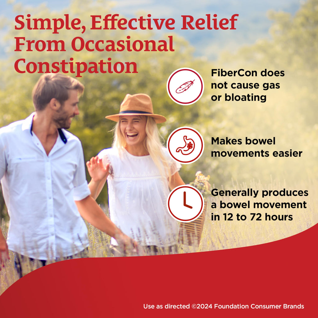 FiberCon Fiber Therapy Coated Caplets, Safe, Simple & Comfortable Insoluble Fiber for Bowel Irregularity, Comfortable Constipation Relief with No Gas or Bloating, 140 Caplets (Pack of 2)
