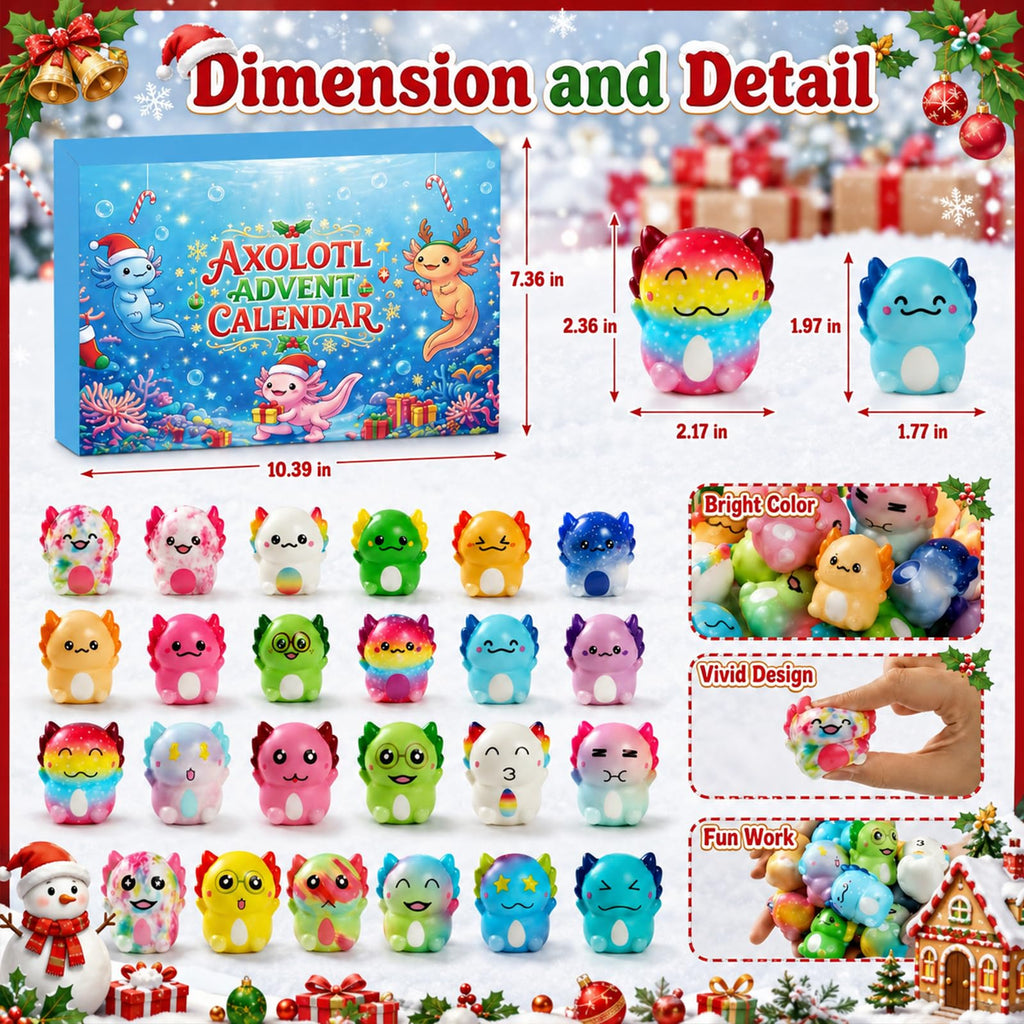 Axolotl Squishy Advent Calendar 2026,24 Axolotl Slow Squisies Toys,Christmas Countdown Calendar Party Favors,Christmas Stocking Stuffers Gifts