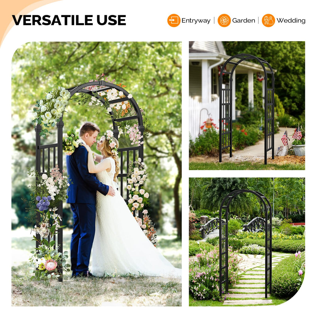 VINGLI Vinyl Garden Arbor, PVC Wedding Arch for Ceremony Party, Garden Trellis for Climbing Plants Outdoor, Arch Backdrop Stand for Garden, Backyard, Lawn (Black, 39.5in)