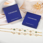 Turandoss 14K Gold Plated White Clover Bracelets for Women Jewelry Gifts
