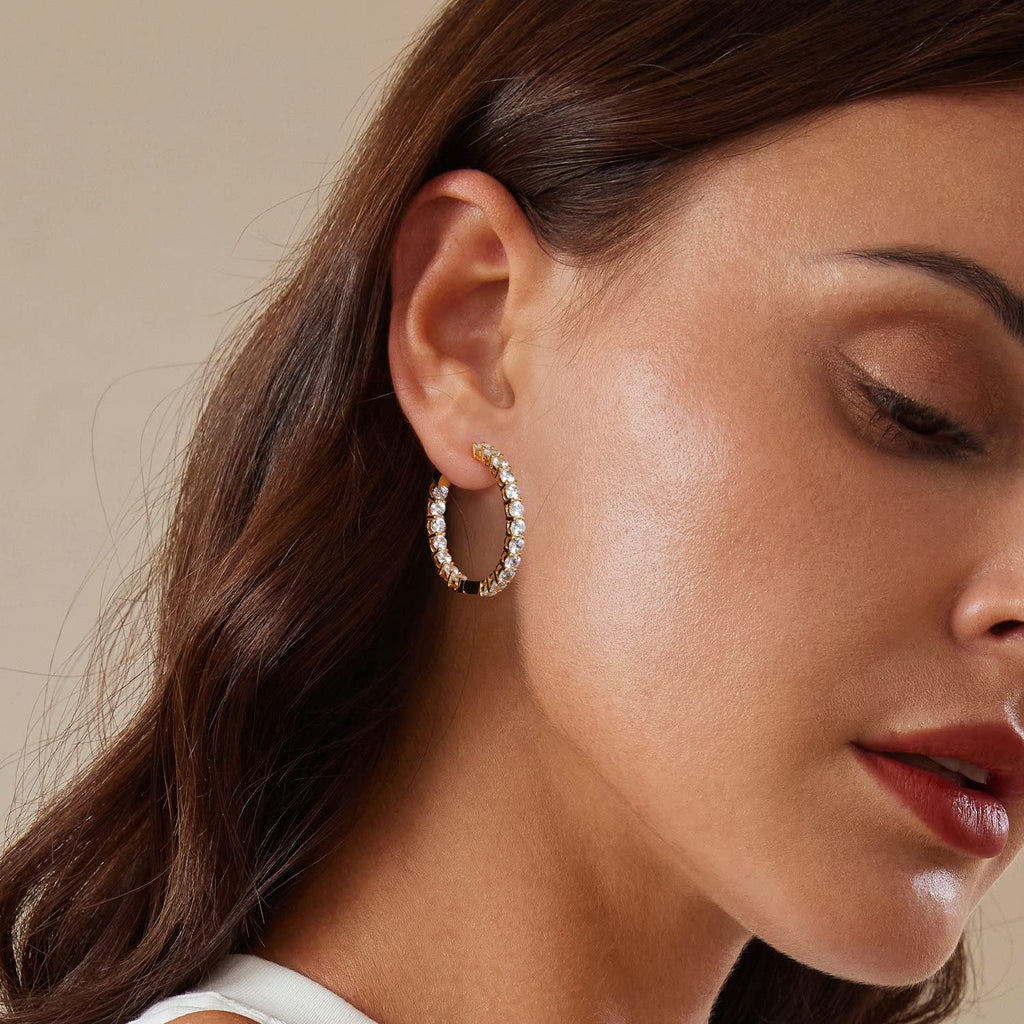 WOSTU Gold Hoop Earrings for Women,Cubic Zirconia CZ Hoop Earrings