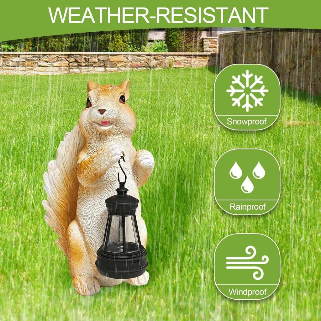 Solar Garden Statues Squirrel Decor - Resin Outdoor/Indoor Squirrel Sculpture Garden with Lights Statue Decoration for Patio Home Yard Lawn, Unique Garden Figurine with Lights Gift for Mom Grandma
