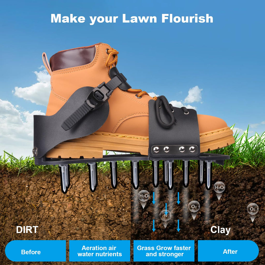 Lawn Aerator Shoes for Grass, Pre-Assembled Grass Aerator Shoes for Lawn Aerator Shoes with Adjustable Strap, One Size Fits All Spiked Shoes for Effectively Aerating Yard Garden Lawn Patio Soil