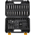 96-Piece 3/8" Drive Impact Socket Set, SAE(5/16 to 3/4-Inch) & Metric(8-22mm), Standard & Deep Sockets, Ratchet Handle, Bit Set, Universal Joint, Extension Bar, Adapters, Spark Plug Sockets