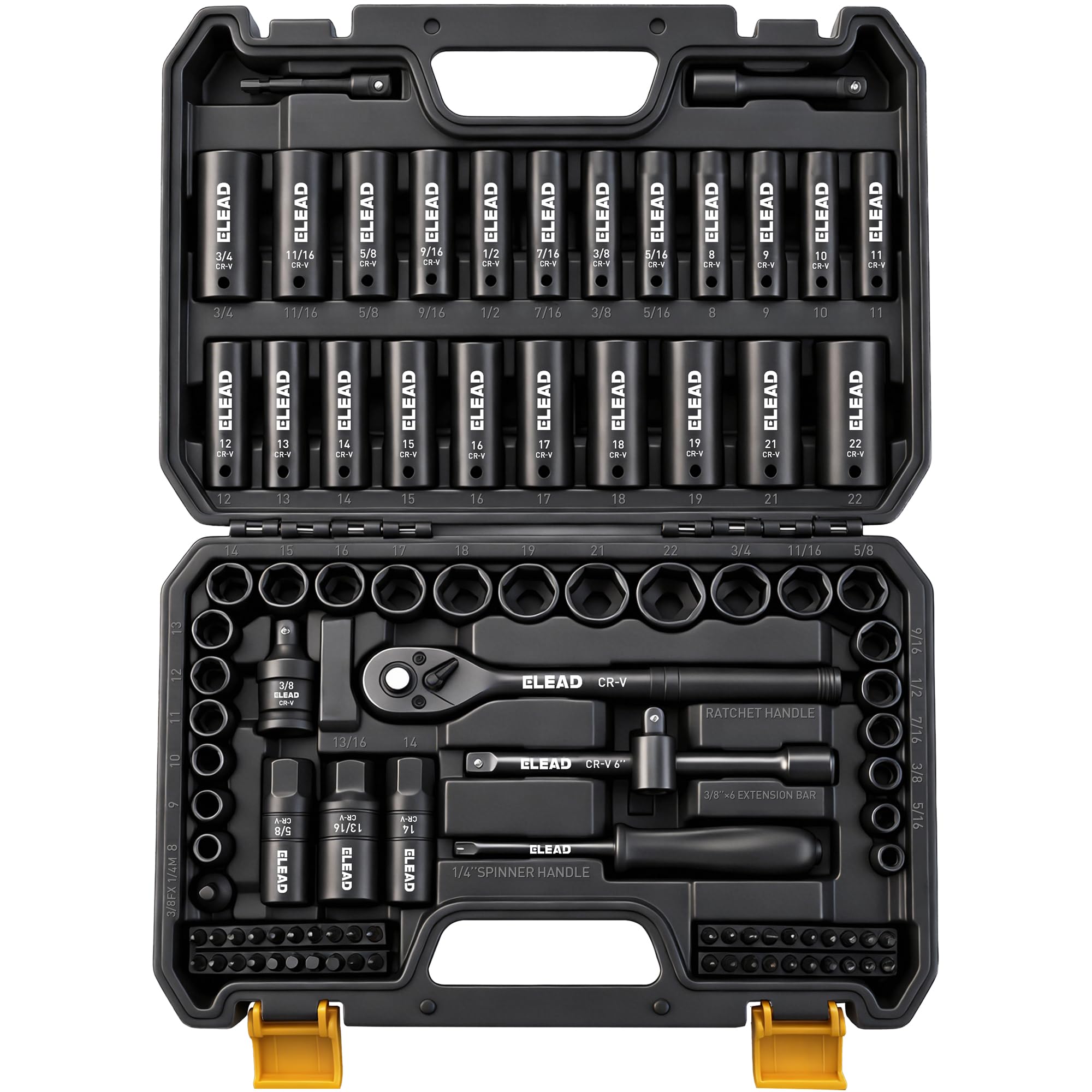 96-Piece 3/8" Drive Impact Socket Set, SAE(5/16 to 3/4-Inch) & Metric(8-22mm), Standard & Deep Sockets, Ratchet Handle, Bit Set, Universal Joint, Extension Bar, Adapters, Spark Plug Sockets