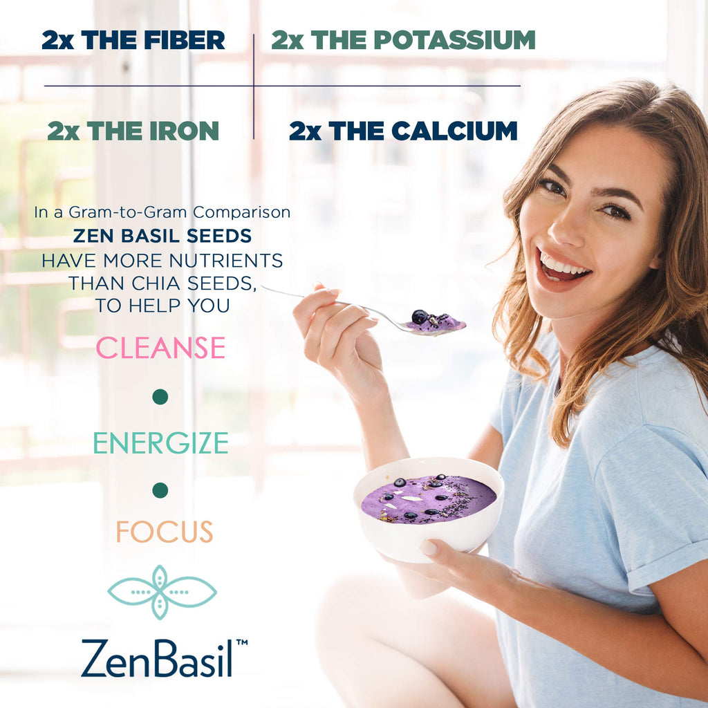 Zen Basil Seeds | edible basil seeds, kosher, non-gmo, lectin free, gluten free, plant based, keto, paleo, vegan | 15g fiber per/serv | 14oz | more fiber than chia seeds | prebiotic